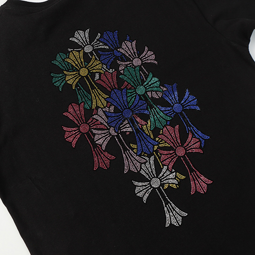 クロムハーツ  ヘビーカラークロスホットドリルラウンドネック半袖Tシャツ