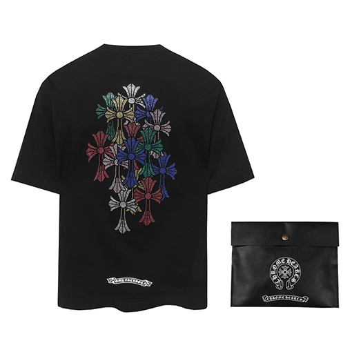 クロムハーツ  ヘビーカラークロスホットドリルラウンドネック半袖Tシャツ