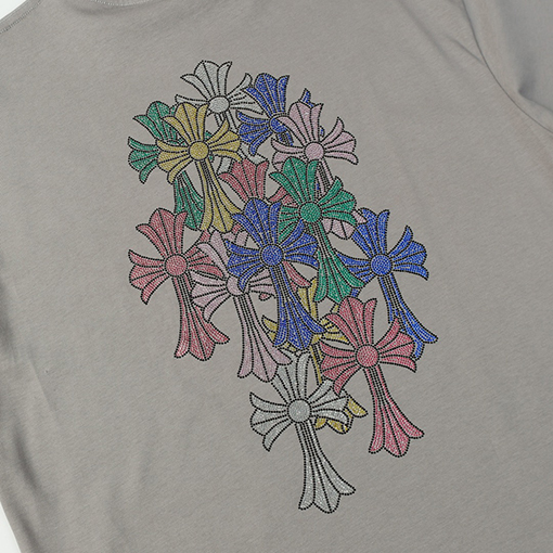クロムハーツ  ヘビーカラークロスホットドリルラウンドネック半袖Tシャツ