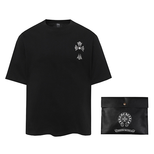 クロムハーツ  ヘビーカラークロスホットドリルラウンドネック半袖Tシャツ