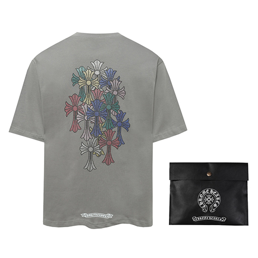 クロムハーツ  ヘビーカラークロスホットドリルラウンドネック半袖Tシャツ