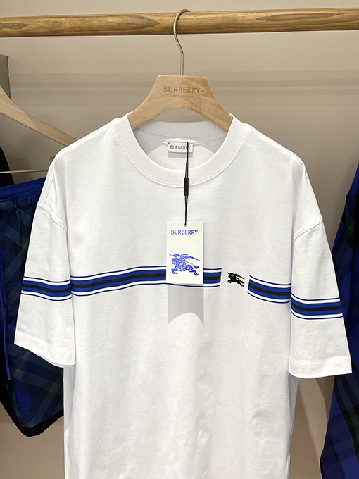 バーバリー  ストライプ装飾小さな軍馬刺繍ファッション半袖Tシャツ