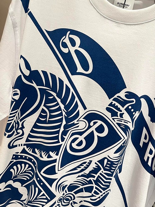 バーバリーコピー  乗馬騎士プリントコットンクルーネック半袖Tシャツ