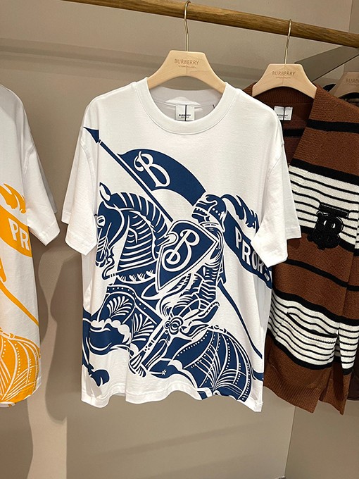 バーバリーコピー  乗馬騎士プリントコットンクルーネック半袖Tシャツ
