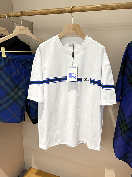 バーバリー  ストライプ装飾小さな軍馬刺繍ファッション半袖Tシャツ