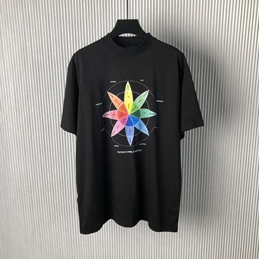 バレンシアガスーパーコピー 新しいコンパスカラーカードプリント半袖Tシャツ