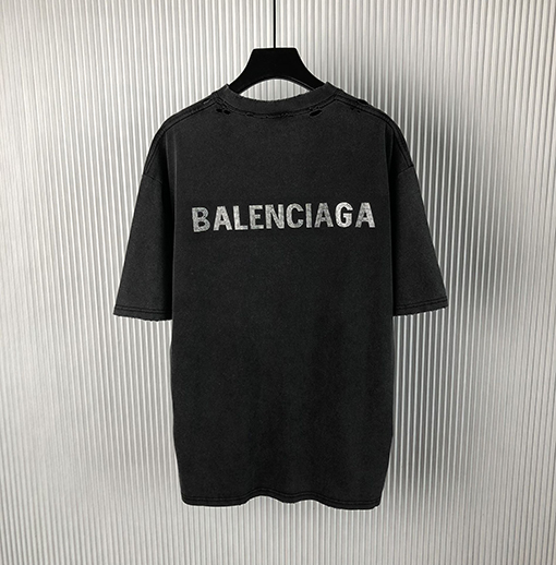 バレンシアガスーパーコピー 新しいホットドリルブランドロゴ水洗い半袖Tシャツ