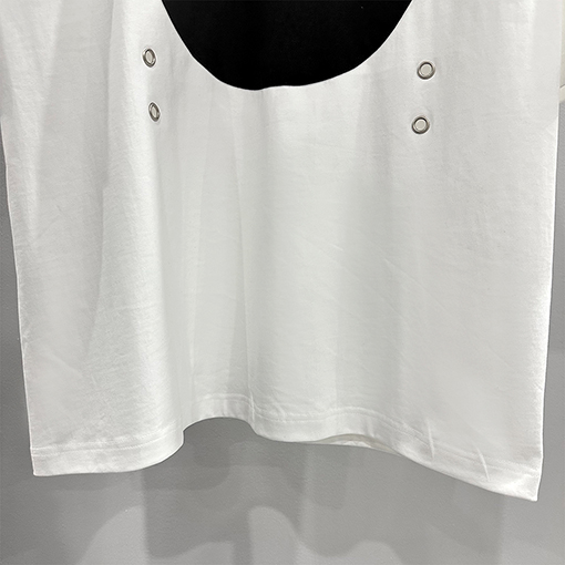 リックオウエンス  大きな円形ステッチパンチラウンドネック半袖Tシャツ