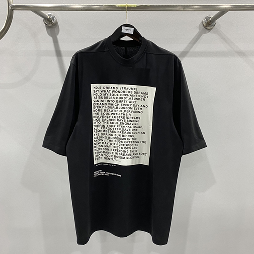 リックオウエンス  アルファベットプリント5分半袖コットンTシャツ