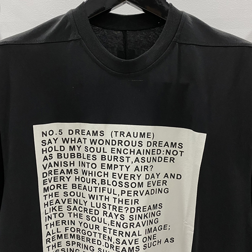 リックオウエンス  アルファベットプリント5分半袖コットンTシャツ