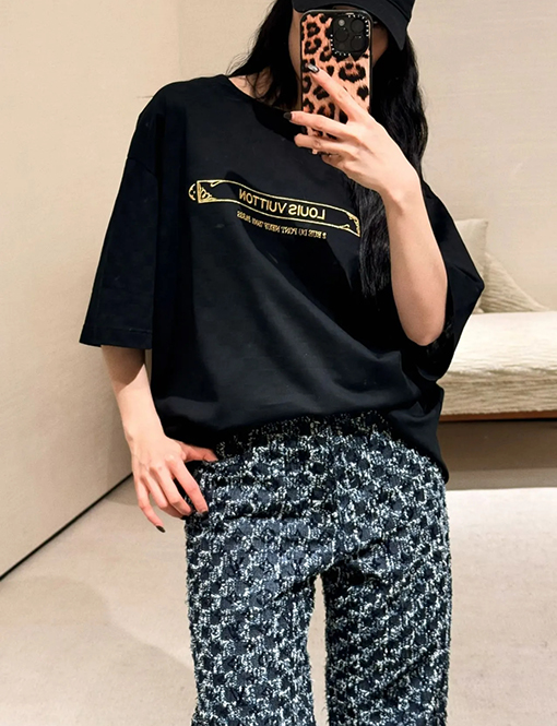 ルイヴィトンスーパーコピーチェック Louis Vuitton刺繍 半袖Tシャツ