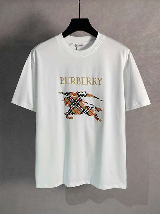バーバリー刺繍ラウンドネック半袖Tシャツ