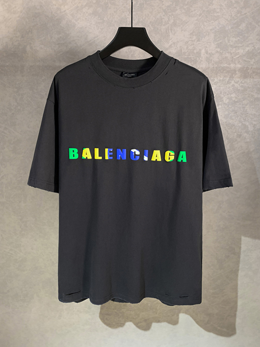 バレンシアガ発泡クルーネック半袖Tシャツ