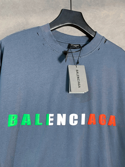 バレンシアガ発泡クルーネック半袖Tシャツ