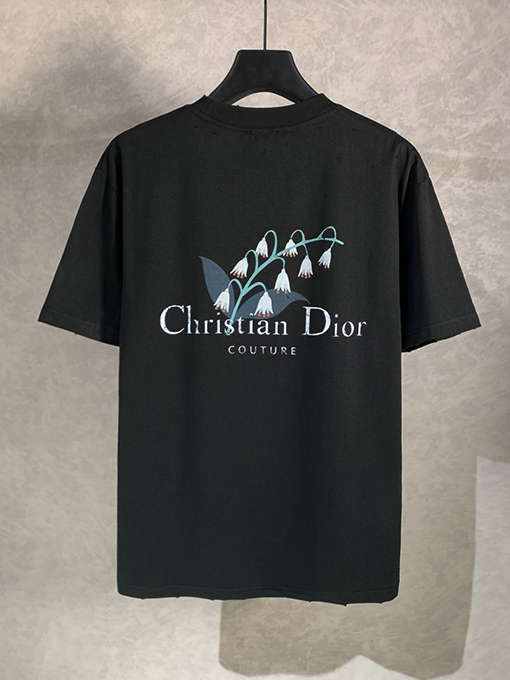 ディオールスーパーコピー新しいスズランのアルファベットのラウンドネック半袖Tシャツ