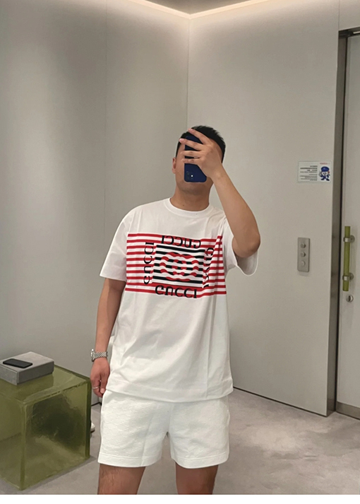グッチストライププリント半袖Tシャツ