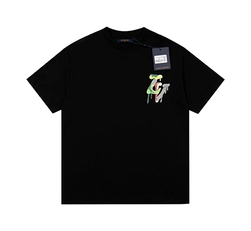 ルイヴィトンバックカラフルな文字エンボス半袖Tシャツ