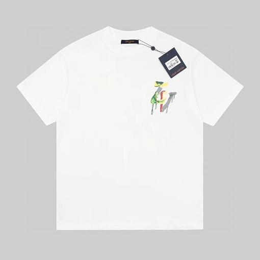 ルイヴィトンバックカラフルな文字エンボス半袖Tシャツ