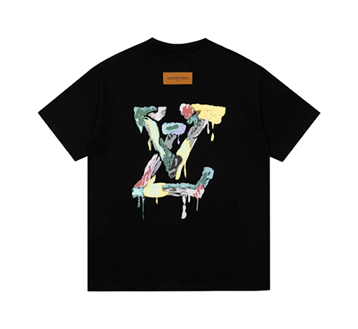 ルイヴィトンバックカラフルな文字エンボス半袖Tシャツ