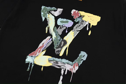 ルイヴィトンバックカラフルな文字エンボス半袖Tシャツ