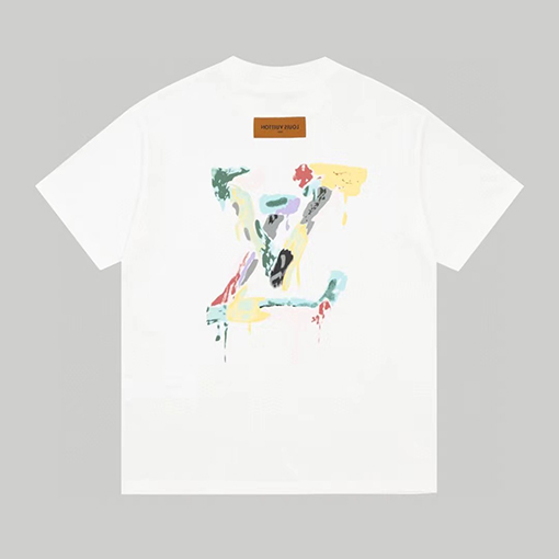 ルイヴィトンバックカラフルな文字エンボス半袖Tシャツ