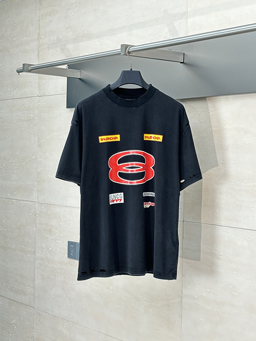 バレンシアガコピーマルチロゴロゴクルーネック半袖Tシャツ