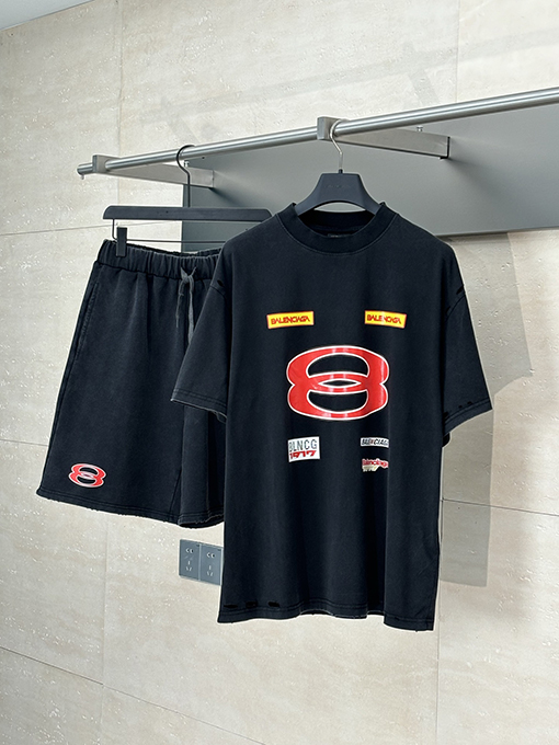 バレンシアガコピーマルチロゴロゴクルーネック半袖Tシャツ