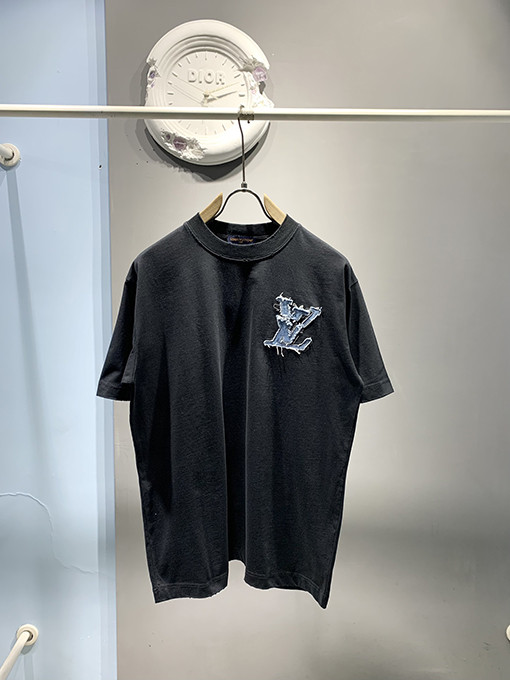 ルイヴィトン新しいデニムパッチ刺繍Tシャツ