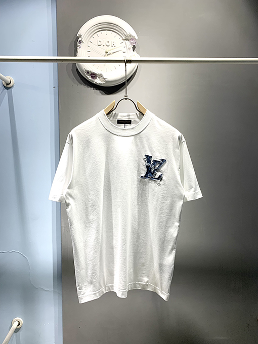 ルイヴィトン新しいデニムパッチ刺繍Tシャツ