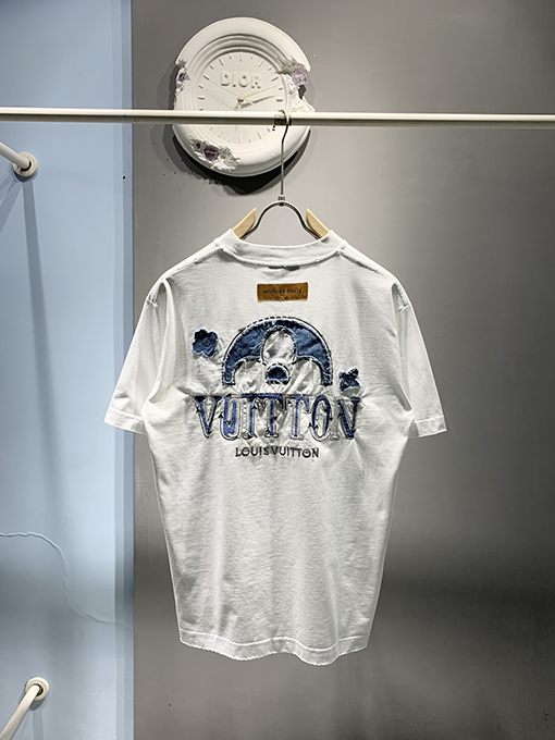 ルイヴィトン新しいデニムパッチ刺繍Tシャツ