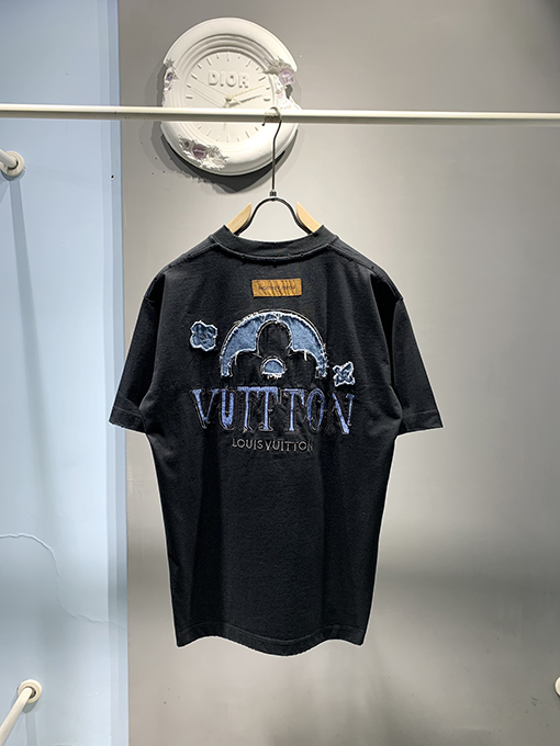 ルイヴィトン新しいデニムパッチ刺繍Tシャツ