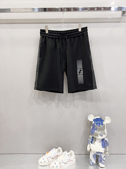 フェンディコピーダブルFFプリントプロセスサイドウェビングストライプステッチショーツ