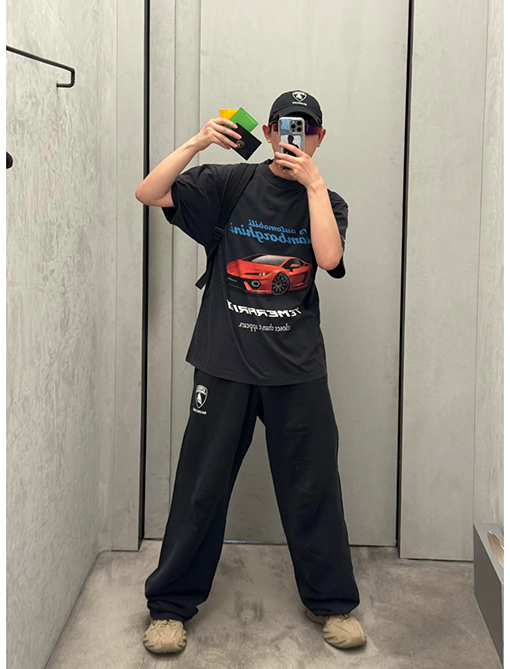 バレンシアガランボルギーニ炒め色プリント半袖Tシャツ