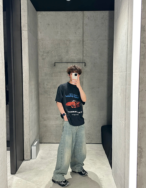 バレンシアガランボルギーニ炒め色プリント半袖Tシャツ