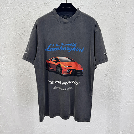 バレンシアガランボルギーニ炒め色プリント半袖Tシャツ