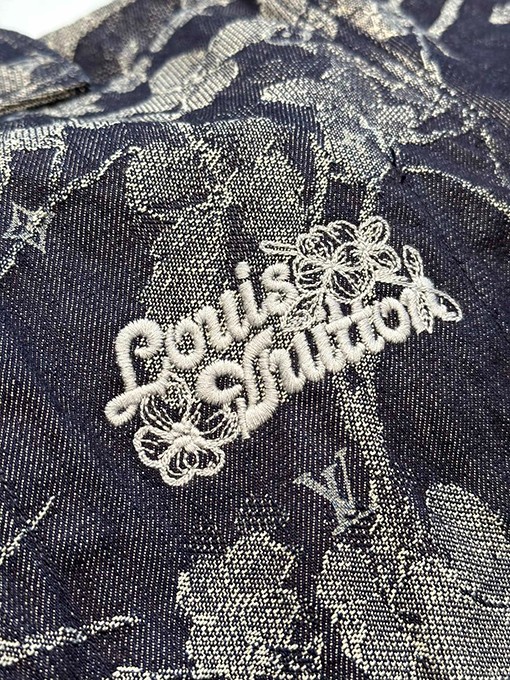 ルイヴィトン25ss新しいジャカード刺繍デニム半袖シャツ