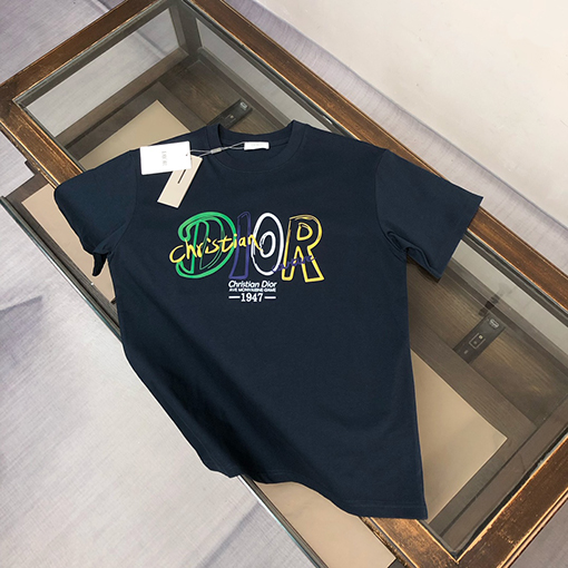 ディオールコピー コントラストプリントロゴラウンドネック半袖Tシャツ
