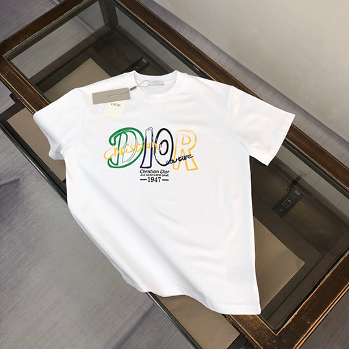 ディオールコピー コントラストプリントロゴラウンドネック半袖Tシャツ