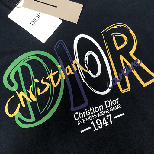 ディオールコピー コントラストプリントロゴラウンドネック半袖Tシャツ