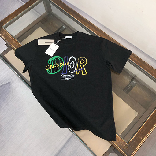 ディオールコピー コントラストプリントロゴラウンドネック半袖Tシャツ