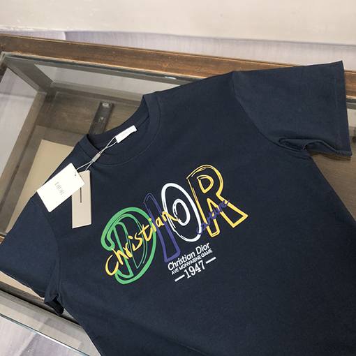 ディオールコピー コントラストプリントロゴラウンドネック半袖Tシャツ