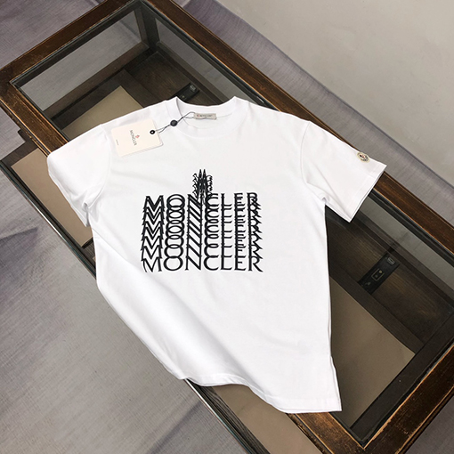 モンクレール 胸にブランドプリントゴースト文字ロゴ半袖Tシャツ