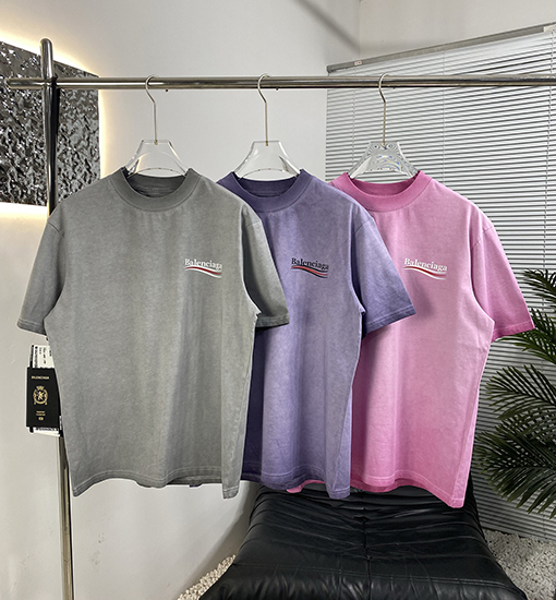 バレンシアガスーパーコピー新しい炒め色の古い半袖シャツ