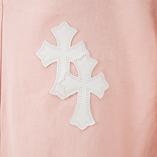 クロムハーツ限定 少女風 桜色 ピンク レザーパッチ デニムパンツ レディース
