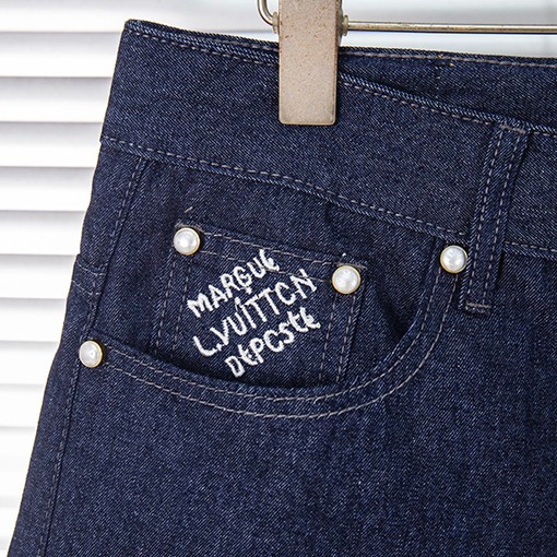 ルイヴィトンコピーLvセーリング刺繍デニムショーツ
