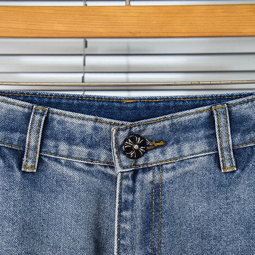 クロムハーツ青と白の多色の革のスプラッシュデニムパンツ