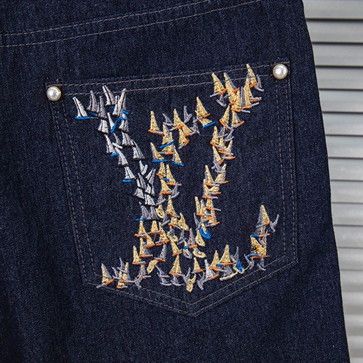 ルイヴィトンコピーLvセーリング刺繍デニムショーツ