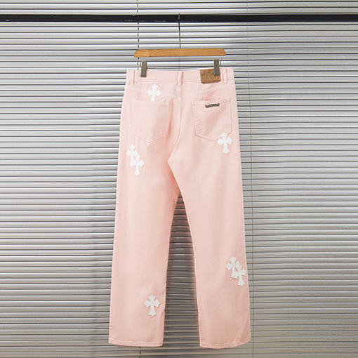 クロムハーツ限定 少女風 桜色 ピンク レザーパッチ デニムパンツ レディース
