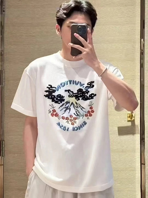 ルイ・ヴィトン ホワイトカラーベーシックなデザイン半袖Tシャツ