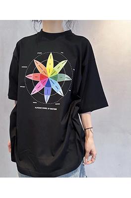 バレンシアガスーパーコピー 新しいコンパスカラーカードプリント半袖Tシャツ